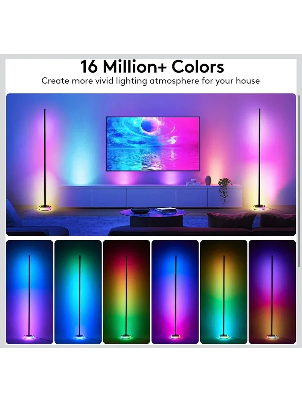 Wfiia 59” Smart RGBICW LED Corner Floor Lamp App Remote Music Sync 1200LM